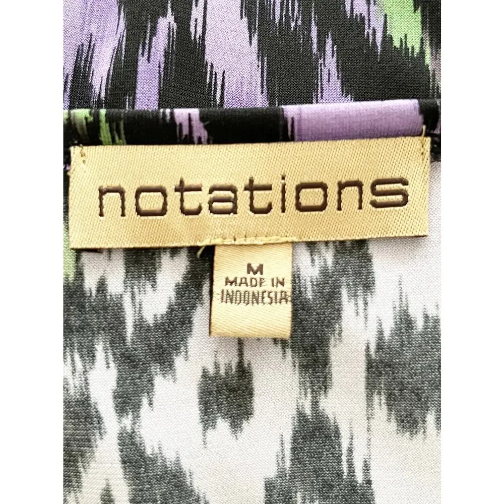 NOTATIONS Purple Geometric Blouse M | Beaded Accent Layered Top
